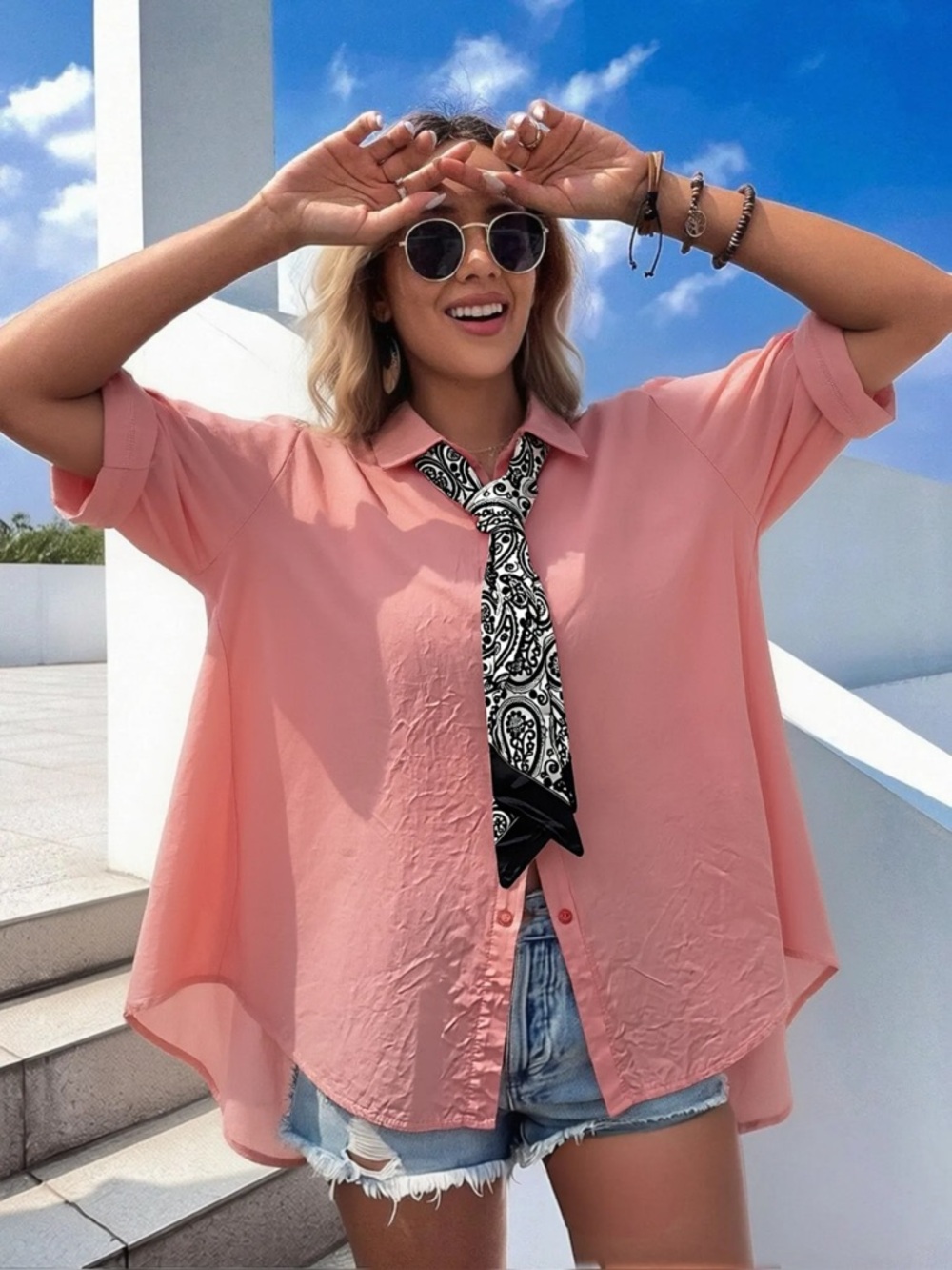 Boho Relaxed cotton Button-Up Shirt